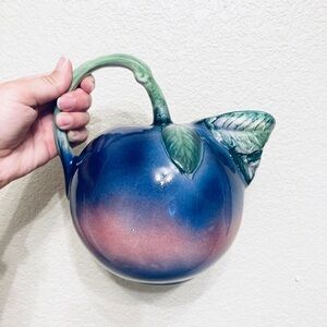 Gorgeous Italian pottery ceramic plum fruit shaped pitcher jug made in Italy